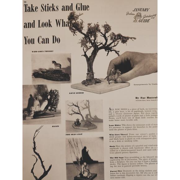 1941 Crafting Print Article by Fae Huttenlocher Indoor Gardening Tree Branch Art - Picture 1 of 10